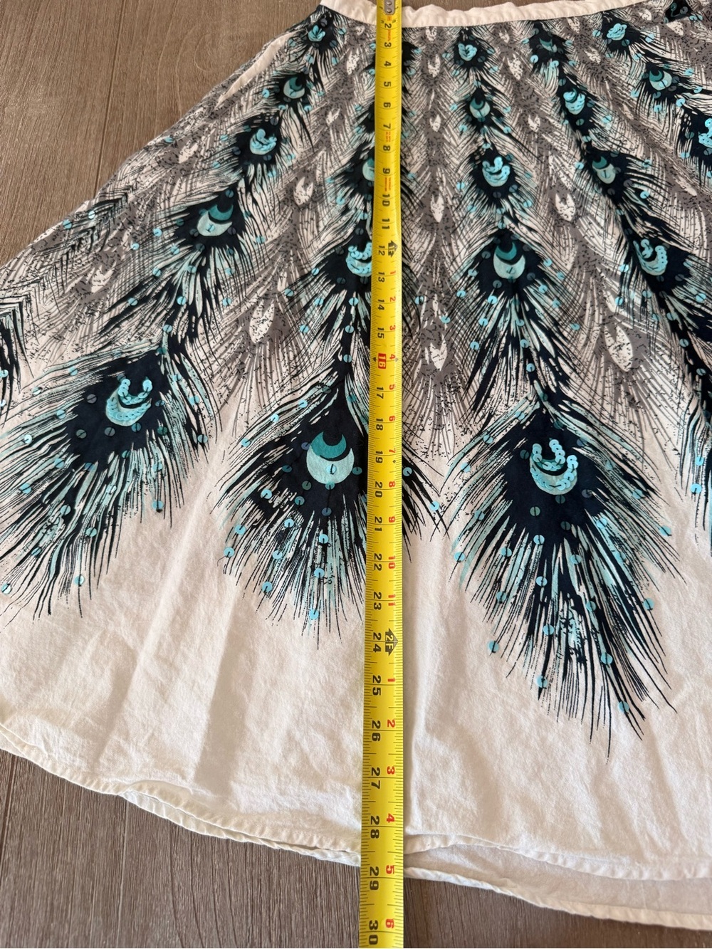 Vintage Bernardo Peacock Feather Skirt Sequins Block Print Coastal Chic size 12 - Picture 7 of 8